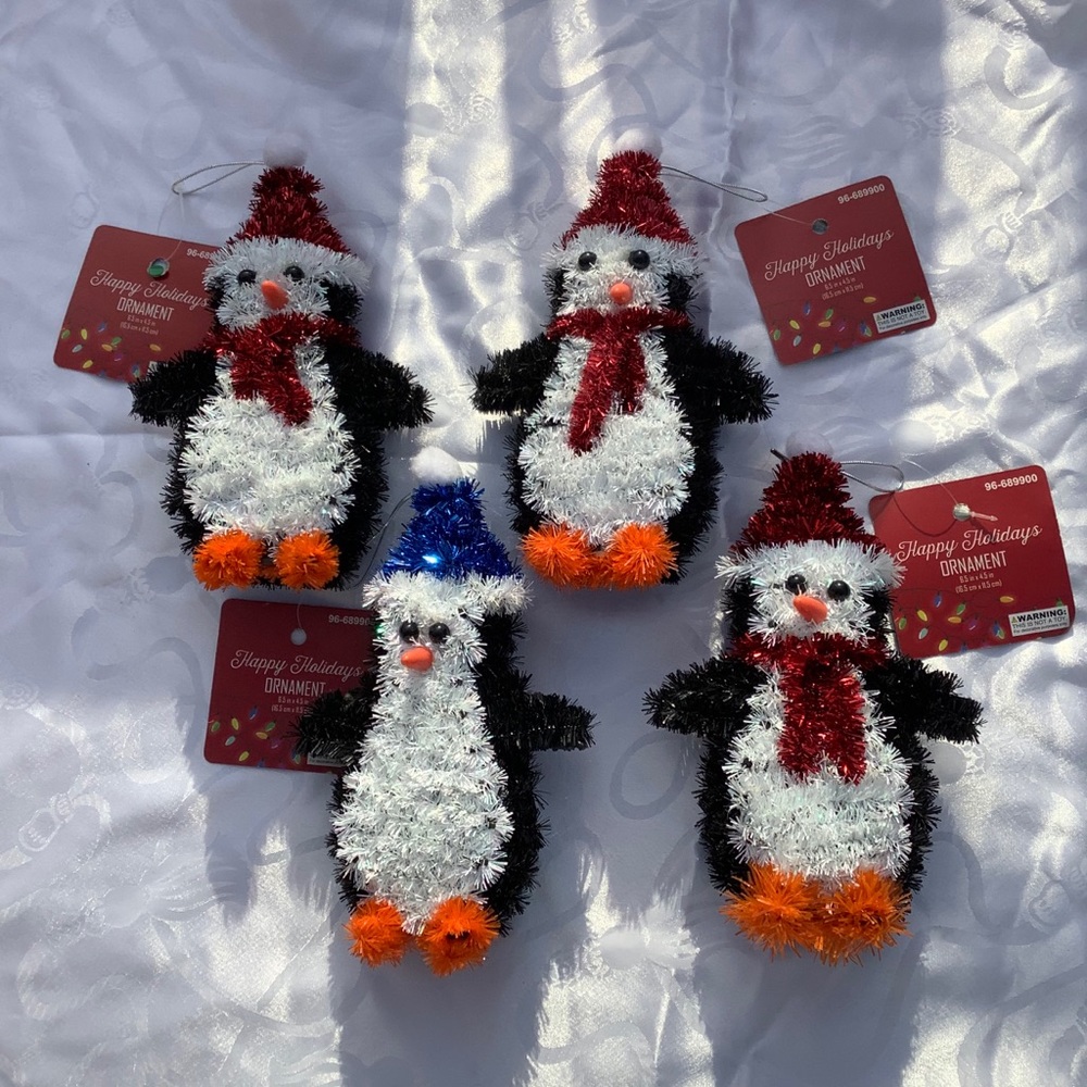 4 Holiday Penguin Christmas Ornaments